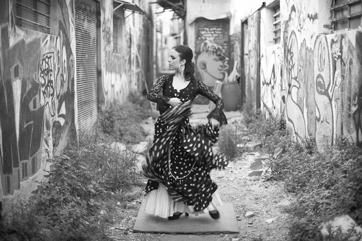 Flamenco dancer among graffiti in Florentine in Tel Aviv Israel- RitaRosePhotography